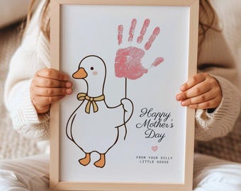 Silly Goose Handprint Art, Sunday School Mothers Day Craft Printable, DIY Gift for Mom from Toddler, Daycare Craft for Mama Baby Keepsake