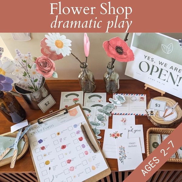 Flower Shop Dramatic Play Printable, Flower Market Pretend Play Gift, Imaginative Spring Activity for Kid, Mothers Day Activity Creative Toy