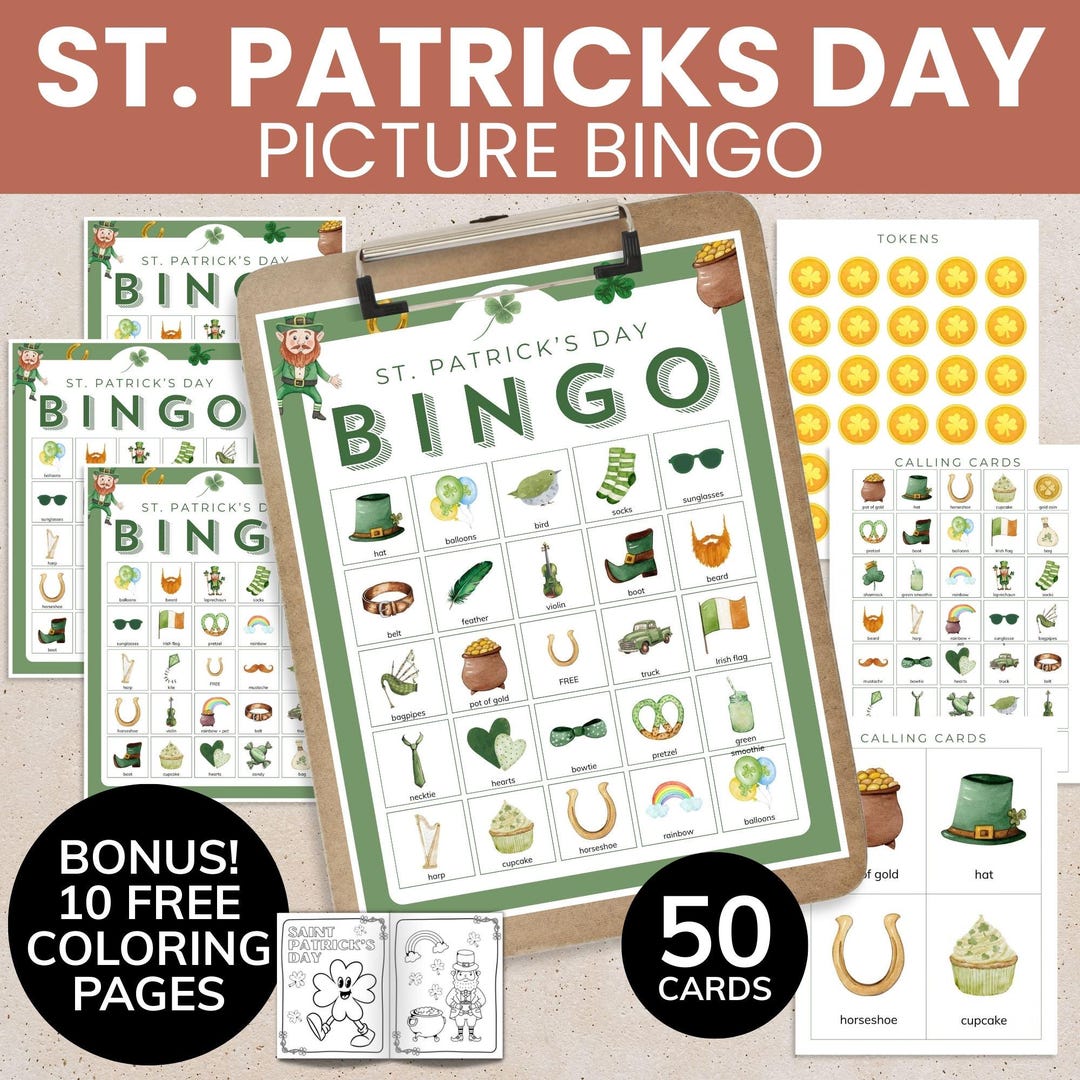 St Patricks Day Bingo Cards Kids Printable, Easy Picture Bingo for ...