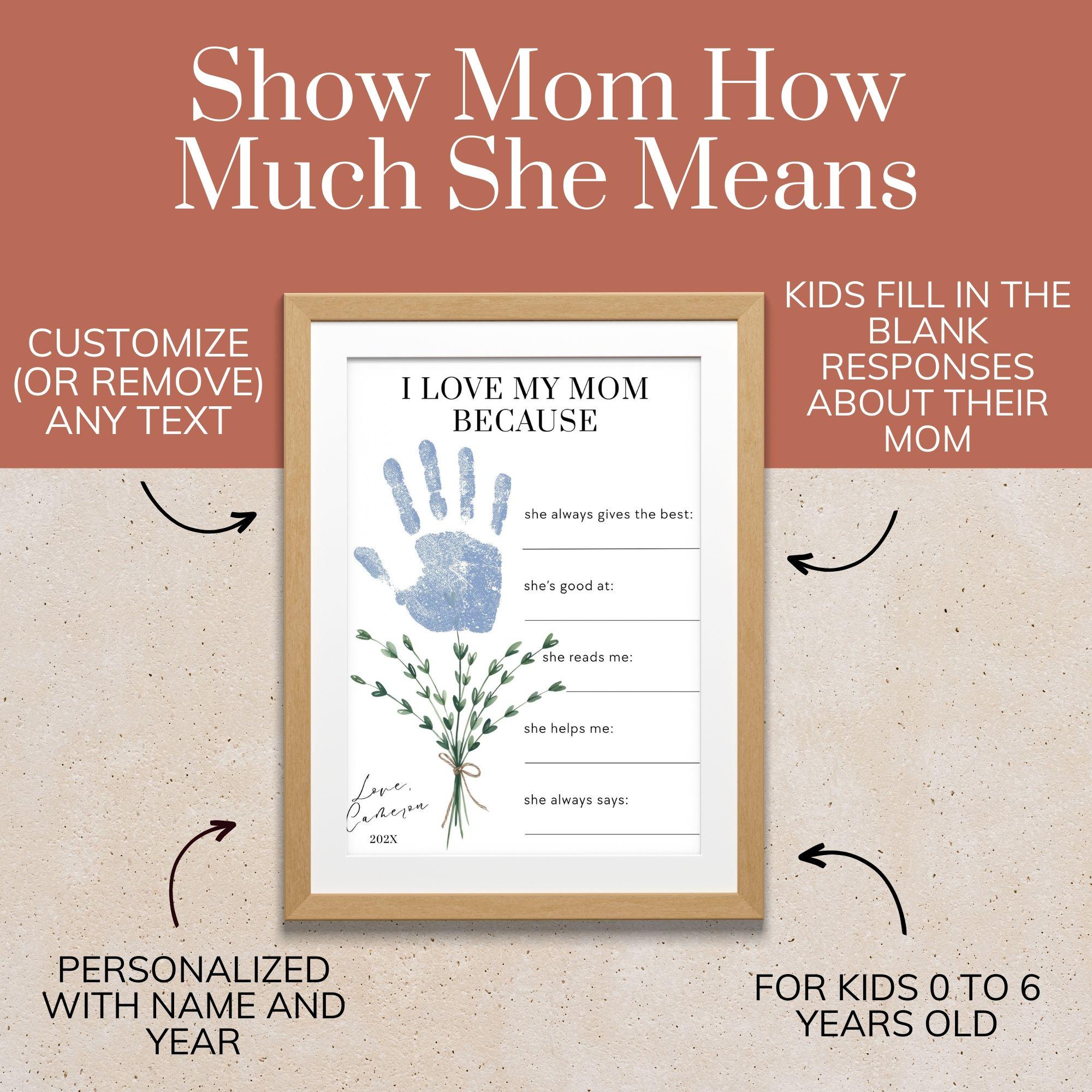 Mothers Day Handprint I Love My Mom Because Printable, Last Minute Gift ...