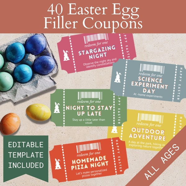 Easter Egg Filler Coupon Printable, Bunny Buck Non Candy Easter Basket Stuffer for Kid, Family Bonding Editable Coupon Book Digital Download