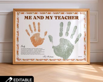Editable Me and My Teacher Handprint Craft Printable, End of the Year Gift for Students, Preschool Goodbye Poem Last Day of School PreK Art