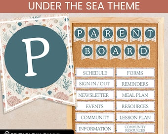 Bannières et en-têtes imprimables pour le tableau d'affichage des parents sur le thème « Sous la mer », décoration de salle de classe côtière pour les enseignants (coquillages)