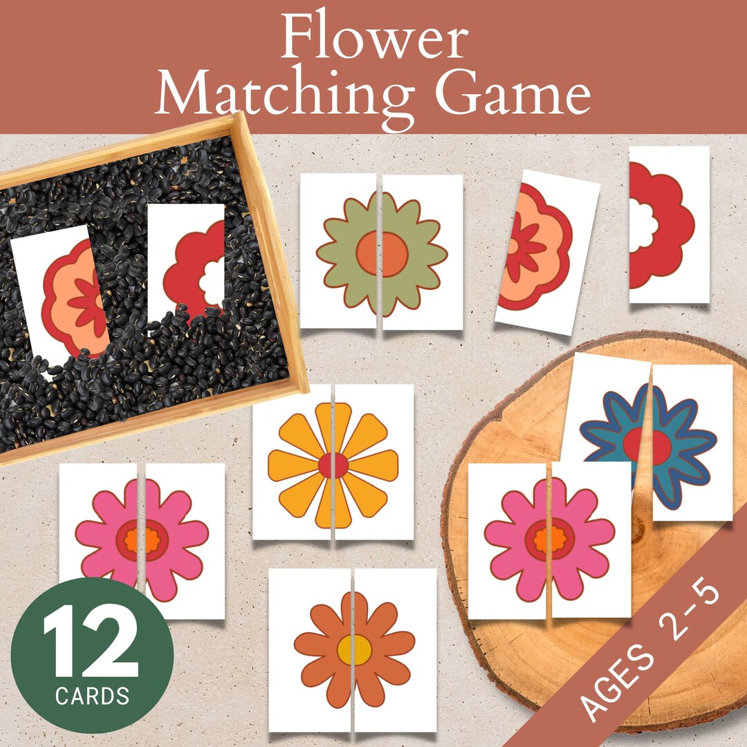 Flower Matching Game Printable, Spring Activity for Preschool, Memory