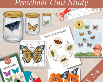 Butterfly Unit Study Preschool, Butterfly Life Cycle Activity for Kid, Montessori Matching Game Printable, Homeschool Spring Activity Bundle