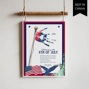 4th of July Handprint Craft Template, USA American Flag Handprint Poem Summer Art Printable, Independence Day Handprint Wall Art Patriotic