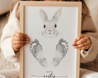 Easter Footprint Template, Bunny Footprint Art Print Kids, Toddler Footprint Craft Preschool Printable, DIY Memory Keepsake Gift for Parents