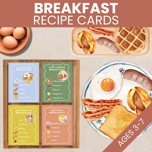 Ontbijtmenu voor kinderen, koken fantasiespelmenu, visuele receptenkaart speelkeuken, dramatisch spel restaurant afdrukbaar, fantasierijk spel