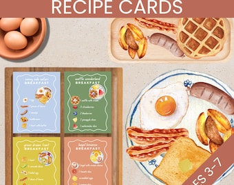 Breakfast Menu for Kids, Cooking Pretend Play Menu, Visual Recipe Card Play Kitchen, Dramatic Play Restaurant Printable, Imaginative Play
