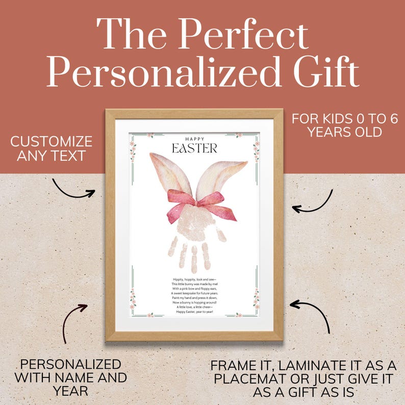 easter handprint with poem in a frame for kids age 0 to 6 years old