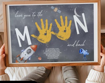 Love You To The Moon and Back Handprint Art, Grandparents Day Craft, Grandma Poem Gigi Handprint Art, Homemade Grandparent Gift Nana & Papa