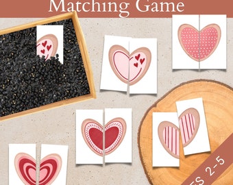 Valentine Memory Game Printable, Symmetry Puzzle for Kids, Montessori Matching Card, Valentine Preschool Activity, Morning Basket Homeschool