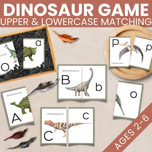 Atividade de correspondência do alfabeto de dinossauros A-Z, material de aprendizagem para impressão pré-escolar, reconhecimento de letras de dinossauros, cesta matinal para crianças em casa PDF
