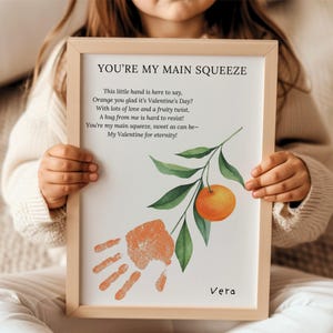 Main Squeeze Valentine Handprint Art Kid, DIY Handprint Craft for Parent, Vday Daycare Craft Template Preschool, Fruit Valentine Day Poem