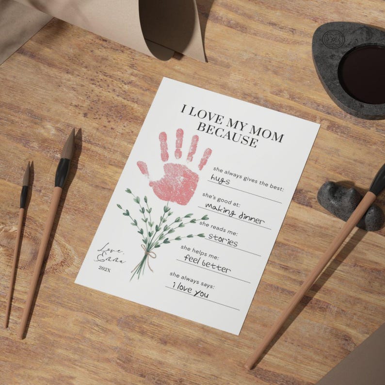 Mothers Day Handprint I Love My Mom Because Printable, Last Minute Gift Idea, Sentimental Mom Gift from Kid, About My Mommy from Preschooler image 3