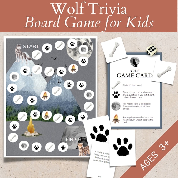 Wolf Family Game Night Printable, Dice Board Game for Kid, Educational Game for 3 year old, Trivia Game for Toddler, Nature Travel Activity