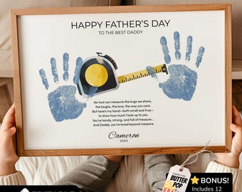 Fathers Day Handprint Poem Toddler, Loved Beyond Measure Fathers Day Gift from Kids, Tape Measure Dad Hand Print Craft Printable for Grandpa