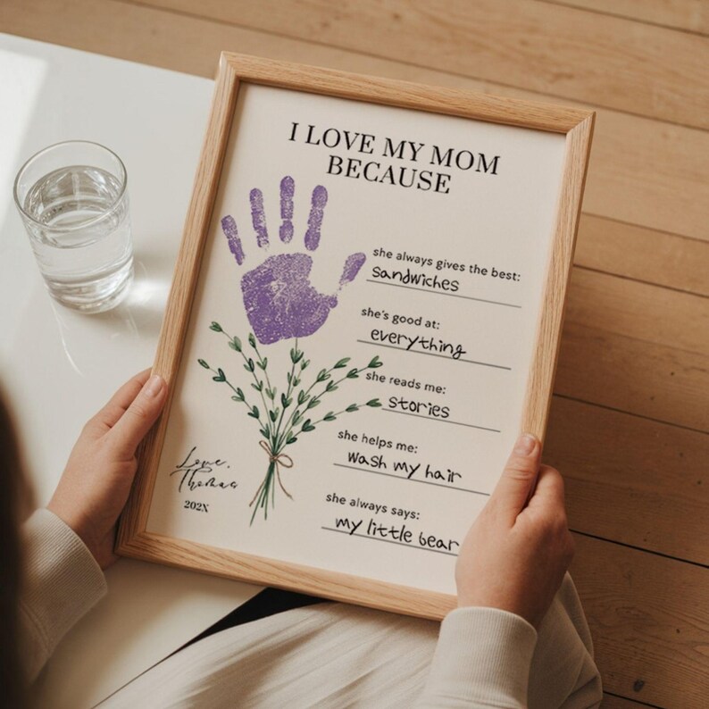 Mothers Day Handprint I Love My Mom Because Printable, Last Minute Gift Idea, Sentimental Mom Gift from Kid, About My Mommy from Preschooler image 6