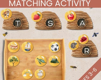 Beginning Sound Lesson for Preschoolers Printable, Montessori Bee Activity, Learn to Read Phonics Games Kindergarten, Early Reading Spelling