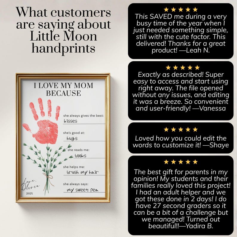 Mothers Day Handprint I Love My Mom Because Printable, Last Minute Gift Idea, Sentimental Mom Gift from Kid, About My Mommy from Preschooler image 11