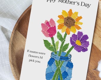 Mothers Day Torn Paper Craft, Fine Motor Activity, Handmade Gift for Mom from Toddler, If Moms Were Flowers Id Pick You Tissue Paper Craft