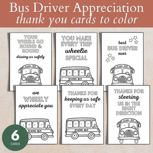 School Bus Driver Appreciation Card, Kids Thank You Notes Printable, Child Thank You Coloring Card, Gratitude Activity, Coloring Page Pre K