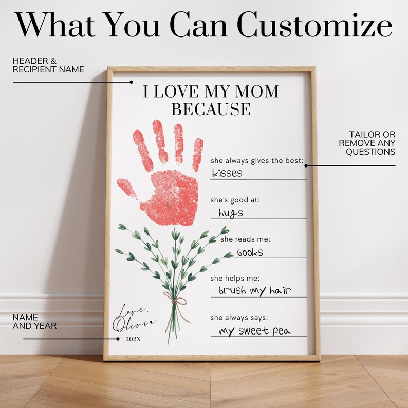 Mothers Day Handprint I Love My Mom Because Printable, Last Minute Gift Idea, Sentimental Mom Gift from Kid, About My Mommy from Preschooler image 4