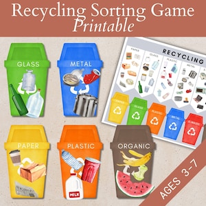 Garbage Sorting Activity Kindergarten Game, Waste Sorting Recycling Montessori Matching Game Printable for Kid, Earth Day Game Preschool PDF