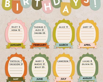 Birthday Bulletin Board Kit Idea, Editable Classroom Birthday Display Printable, Birthday Bunting Whimsical Classroom Decor Digital Download