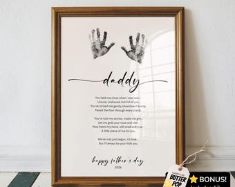 Daddy Handprint Art Template, First Fathers Day Gift from Baby Printable, Dad Poem DIY Hand Print Keepsake Craft Daycare Black White PDF