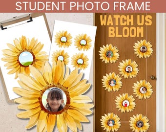 Editable Student Photo Frame Printable, Sunflower Bulletin Board Ideas August, Summer Classroom Preschool Door Decor, School Hallway Display