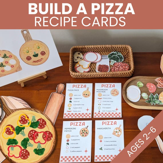Build a Pizza Visual Recipe Card for Kid, Pizza Activity Dramatic Play Printable, Pizza Pretend Play Gift, Creative Sequence Card Montessori