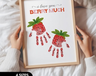 Love You Berry Much Handprint Craft Printable, Grandparents Day Craft from Baby, DIY Grandparent Gift Toddler, Fruit Handprint Art for Nana