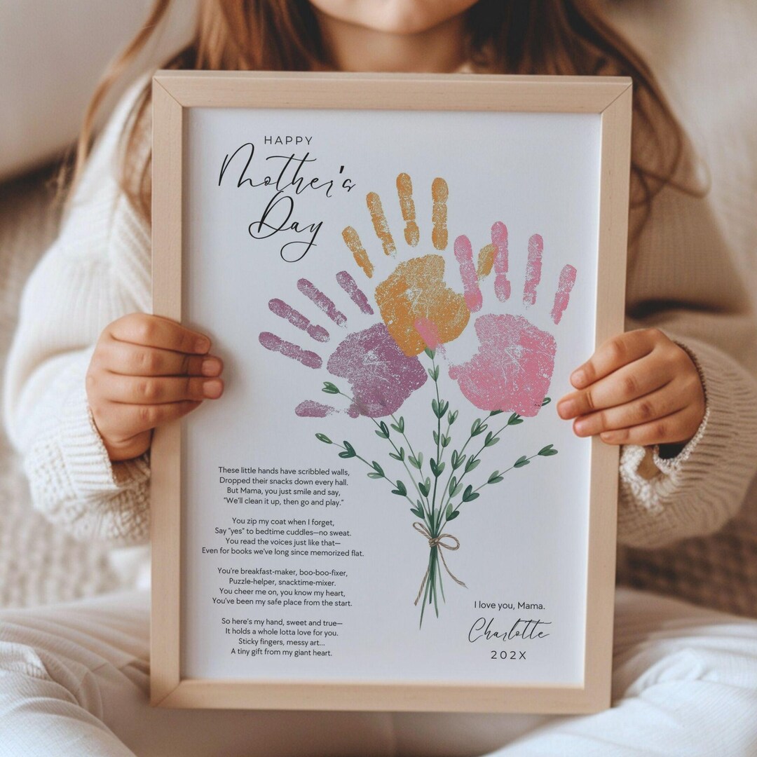 Editable Flower Handprint Mothers Day Customizable, Bouquet Handprint ...
