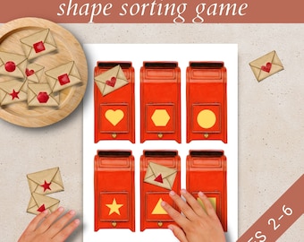 Tri de formes 2D, Activités pour enfants Saint-Valentin à imprimer, Apprentissage pratique des formes, Découpes de formes pour enfants d'âge préscolaire, Préparation à la maternelle, Ecole à la maison