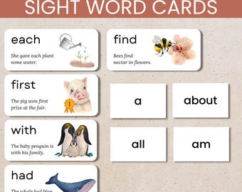 First 100 Sight Words Sentence Flashcards Printable, High Frequency Word Activity Kindergarten, Early Reading Game for Kids, Homeschool Frys