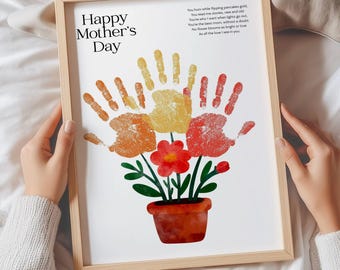 Mothers Day Handprint Flower Pot Craft Printable, Sentimental Gift for Mom from Toddler, DIY Keepsake Poem Daycare Art Project from Baby PDF