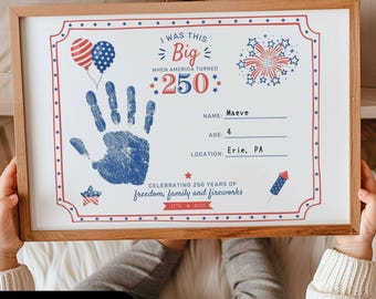 America 250 Handprint Craft Printable for Kids, Easy Toddler 4th of July Hand Print Art, Patriotic Summer Craft Baby Anniversary Keepsake