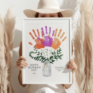 Personalized Mothers Day Handprint Art Printable, Custom Name Flower Bouquet from Kid, Mom Flower Hand Print Template, Mama Garden Sign Gift