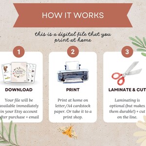 May include: A three-step guide to creating printable alphabet flashcards. Download the digital file, print it on letter or A4 cardstock, and laminate and cut out the flashcards.