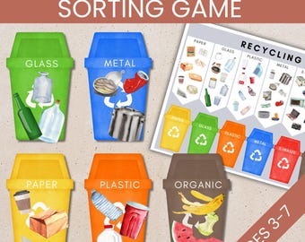 Activité de tri des ordures ménagères, jeu d'associations Montessori avec recyclage et tri des déchets, imprimable pour enfant, jeu du jour de la Terre, PDF pour enfants d'âge préscolaire