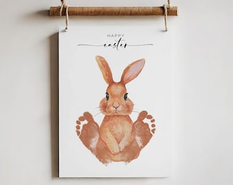 Easter Bunny Footprint Sign Printable, DIY Memory Keepsake Gift for Parents, Toddler Footprint Craft Daycare Activity, Rabbit Nursery Decor