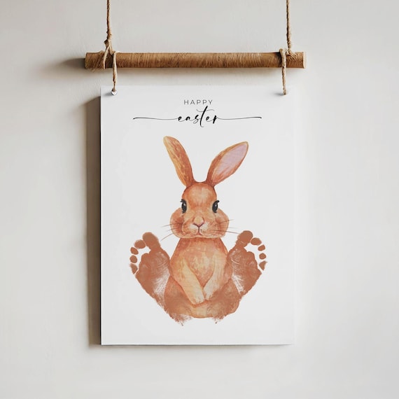 Easter Bunny Footprint Sign Printable, DIY Memory Keepsake Gift for Parents, Toddler Footprint Craft Daycare Activity, Rabbit Nursery Decor