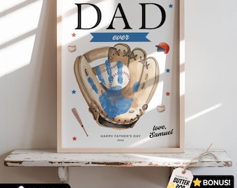 Fathers Day Handprint Baseball from Kids, Fathers Day Craft, Gift for Dad from Baby, Editable Caught the Best Dad Sports Gift Idea Daycare