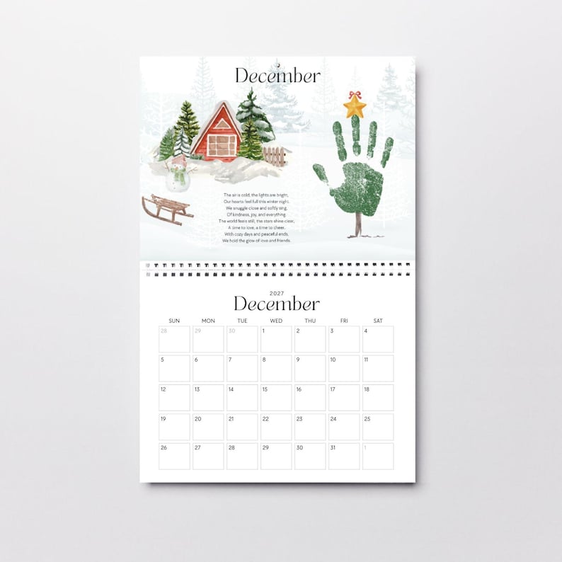 Kids Handprint Calendar 2027 Printable, Monthly Handprint With Poems ...