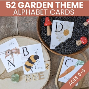 Alphabet de jardin pour mur, activité printanière, carte mémoire ABC imprimable, déco nature pour la classe préscolaire, cadeau de baby shower à faire soi-même pour future maman