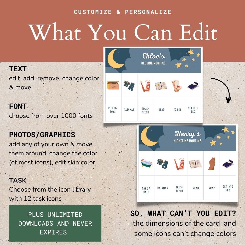 Bedtime Routine Flip Chart Printable, Editable Visual Schedule Toddler ...