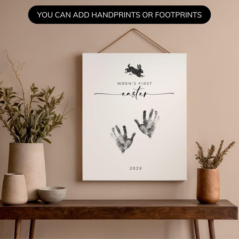 My First Easter Footprint Keepsake, Baby Footprint Template, Personalized Nursery Wall Art Printable, Infant Easter Bunny Craft with Name image 5