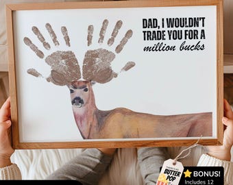 Deer Handprint Craft Printable, Fathers Day Handprint Art from Kids, Gift for Outdoorsy Dad from Toddler, DIY Keepsake Handmade Gift Idea
