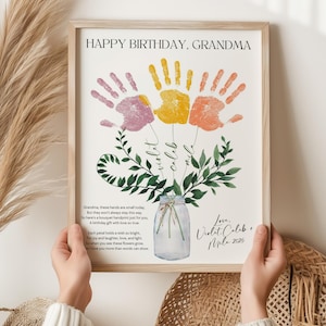 Personalized Grandma Handprint Flower Gift, Nana Hand Print Poem, Custom Name Flower Bouquet, Gigi Gift from Grandkids, Birthday Art Craft